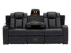 3 2 Electric Recliner Sofa Set with USB Ports, Drink Holders & Storage Boxes - Black Real Leather 2 Piece Cinema Sofa - Capri