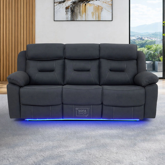 3 Seat Electric Recliner Home Cinema Sofa | Fabric Couch In Charcoal Grey | Hi-Tech Sofa with Massage + Cupholders + Table + Power Headrests + Speakers | Florence
