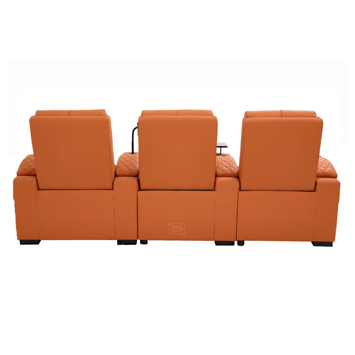 3 Seater Real Leather Electric Recliner Cinema Sofa in Orange | Hi-Tech Couch With Power Lumbar, Wireless Charging, USB+C, Cooling & Heating Cupholders | Assisi | The Sofa Shop