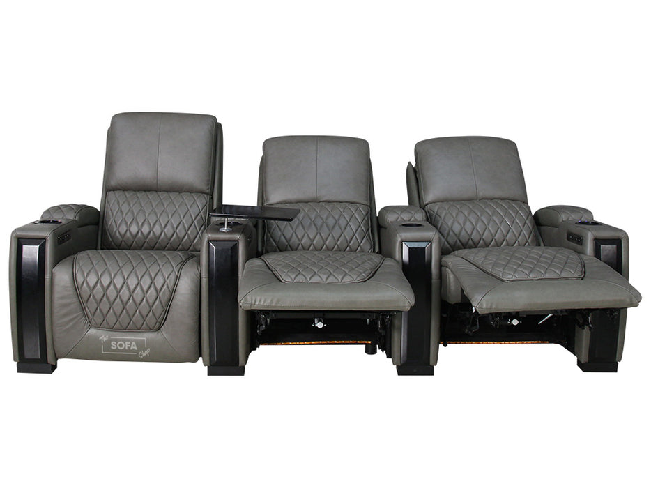 3 Seater Electric Recliner Sofa & Cinema Seats Smart Cinema Sofa With Power Lumbar Support & Console in Grey Real Leather - Assisi