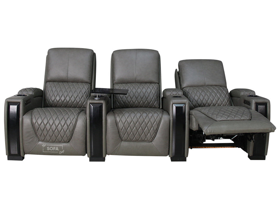 3 Seater Electric Recliner Sofa & Cinema Seats Smart Cinema Sofa With Power Lumbar Support & Console in Grey Real Leather - Assisi