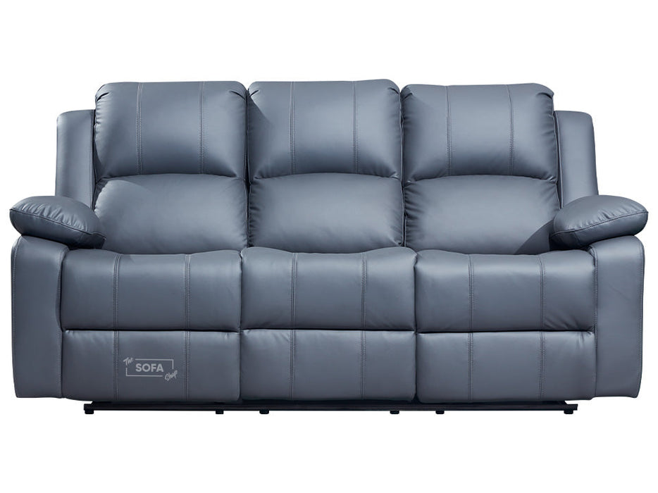 3 Piece Sofa Set - Recliner Sofa - 3+3+1 Seat Sofa Suite Package in Grey Leather with Folding Table & Cupholders - Trento
