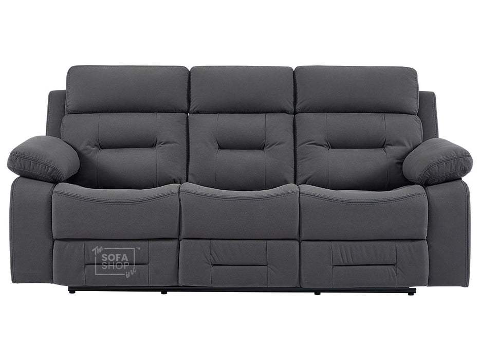 3 2 1 Electric Recliner Sofa Set. 3 Piece Recliner Sofa Package Suite in Grey Velvet with Drop Down Table & Drink Holders & USB Ports- Foster