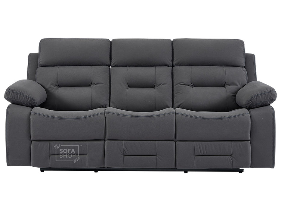 3 Seater Recliner Sofa in Dark Grey Fabric with Drop-Down Table & Cup Holders - Foster