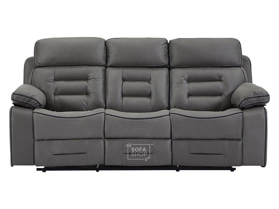 3+3 Electric Recliner Sofa Set & Cinema Seats Sofa Package. Grey Fabric Suite with Cup Holders & Speakers & Electric Headrests - Tuscany