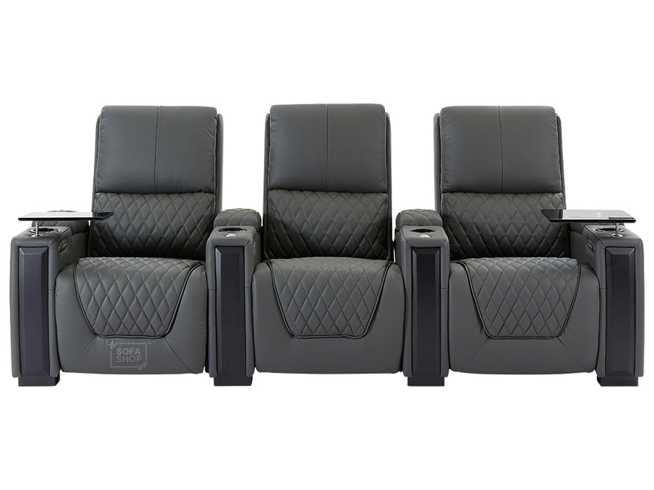 3 2 Electric Recliner Sofa Set in Grey Real Leather 2 Piece Cinema Sofa with USB Ports, Chilled Cupholders & Storage Boxes - Assisi