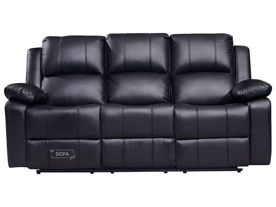 3+3 Leather Sofa Set & Recliner Sofa Package in Black With Drop-Down Table & Cup Holders - Trento