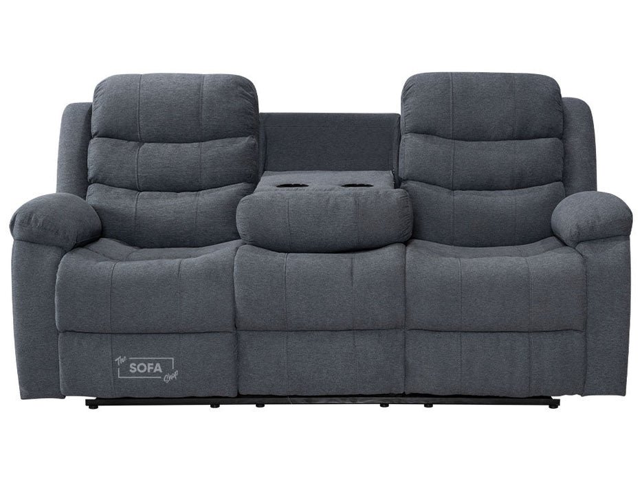 3 Piece Sofa Set - Recliner Sofa - 3+3+3 Seat Sofa Suite Package in Dark Grey Fabric with Folding Table & Cupholders - Sorrento