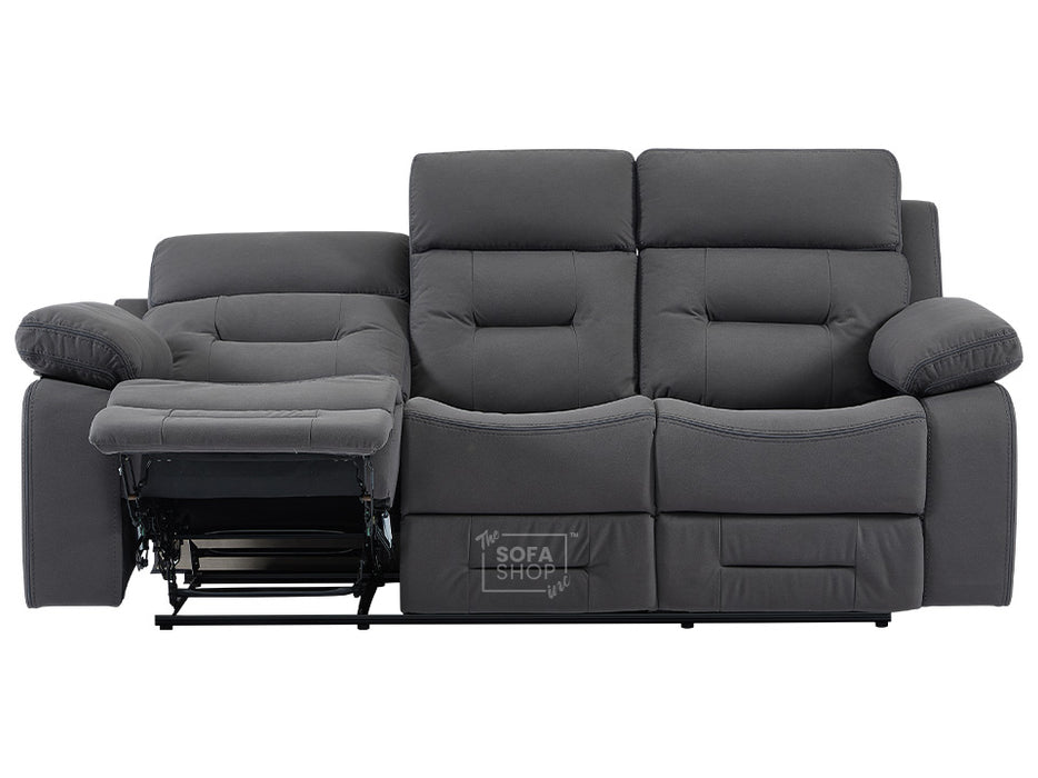 3 Seater Recliner Sofa in Dark Grey Fabric with Drop-Down Table & Cup Holders - Foster