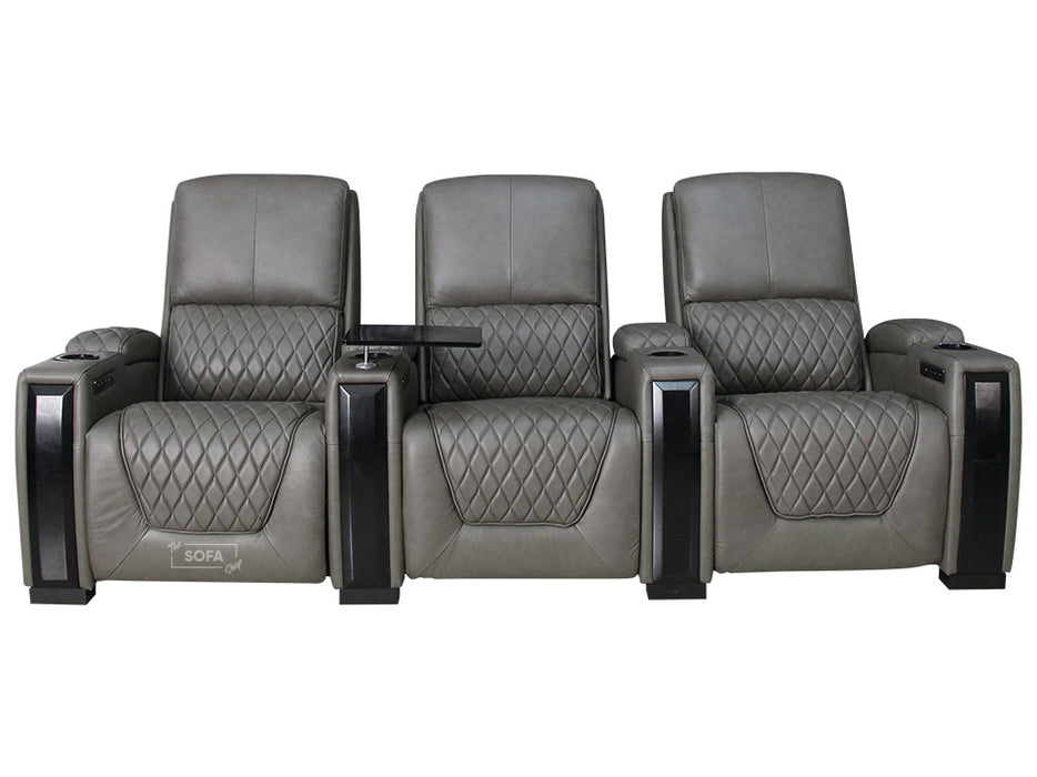 3 Seater Electric Recliner Sofa & Cinema Seats Smart Cinema Sofa With Power Lumbar Support & Console in Grey Real Leather - Assisi