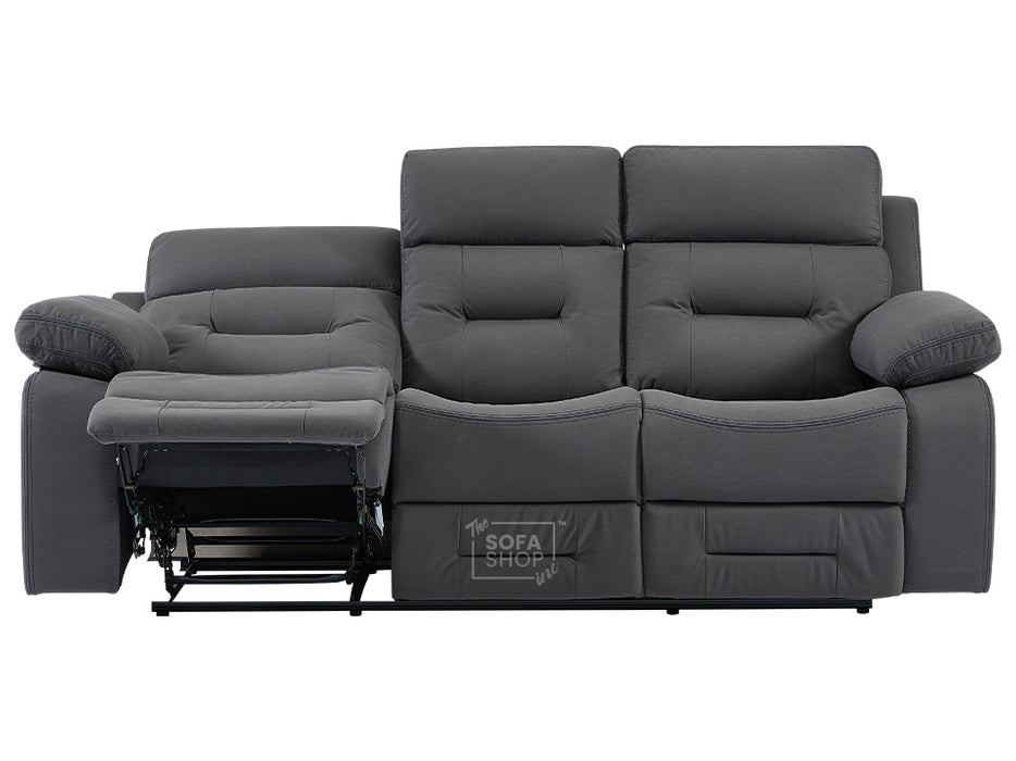 3 2 1 Recliner Sofa Set. 3 Piece Recliner Sofa Package Suite in Dark Grey Fabric with Drop-Down Table & Drinks Holder- Foster