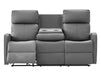 3 Seater Recliner Sofa in Grey Leather with Drop-Down Table & Cup Holders - Parma