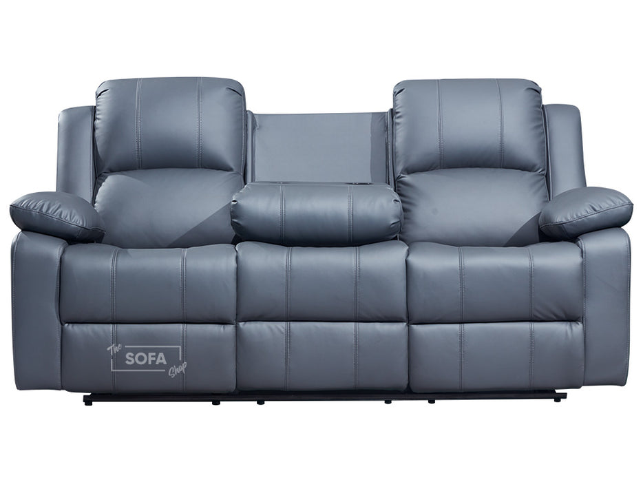 3 2 Recliner Sofa Set. 2 Piece Recliner Sofa Package Suite in Grey Leather with Drop-Down Table & Drink Holders- Trento