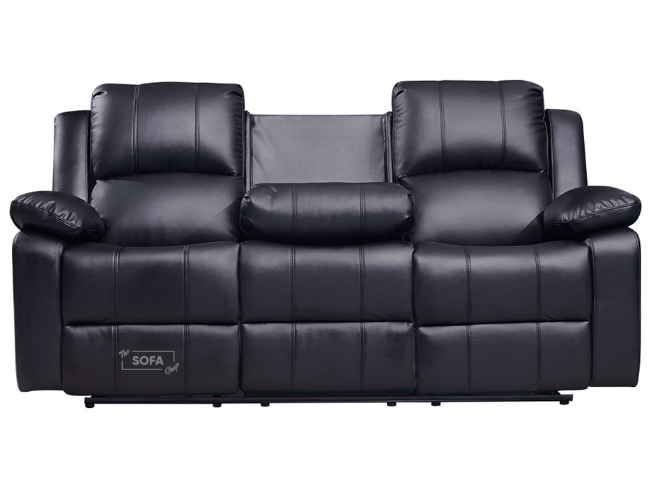 3 2 Recliner Sofa Set. 2 Piece Recliner Sofa Package Suite in Black Leather with Drop-Down Table & Drink Holders- Trento