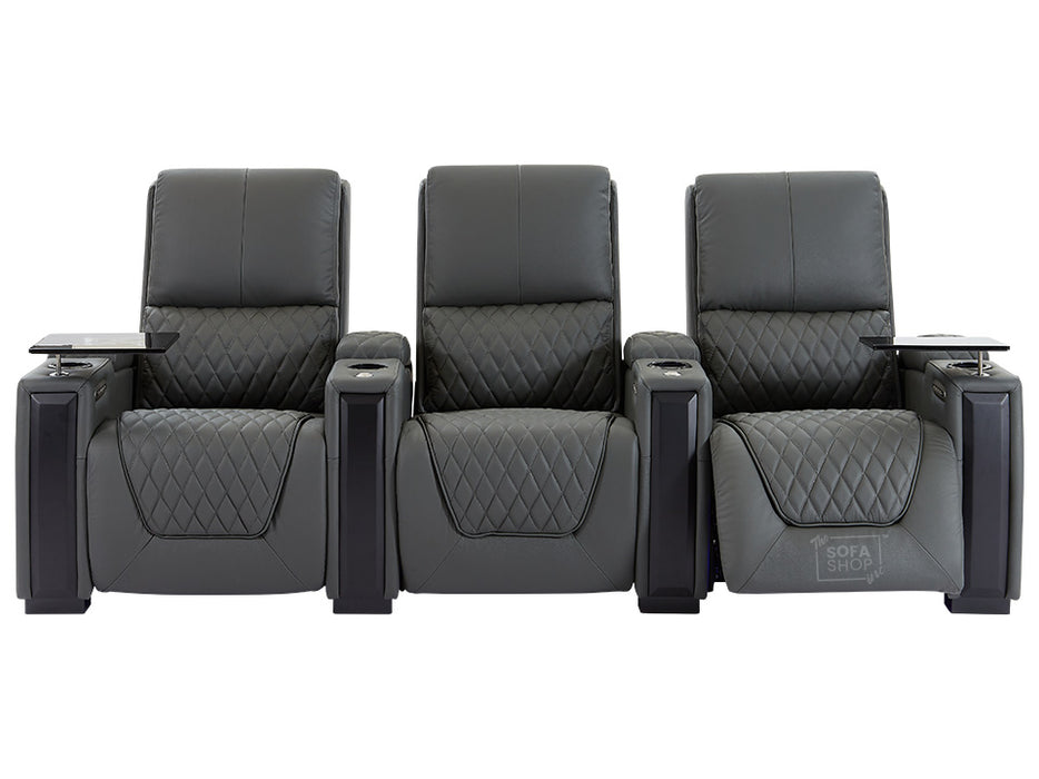 3 2 Electric Recliner Sofa Set in Grey Real Leather 2 Piece Cinema Sofa with USB Ports, Chilled Cupholders & Storage Boxes - Assisi