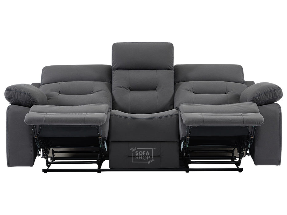 3 Seater Electric Recliner Sofa in Grey Velvet Fabric With USB, Drop Down Table & Cup Holders - Foster