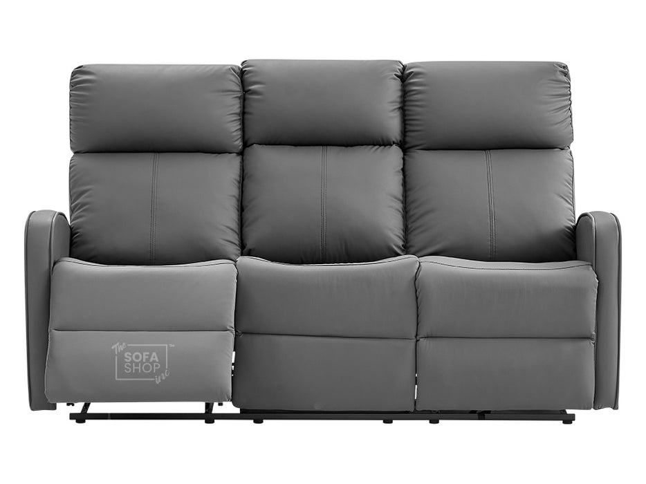 3+1 Recliner Sofa Set inc. Chair in Grey Leather Aire with Drop-Down Table & Cup Holders - 2 Piece Parma Sofa Set