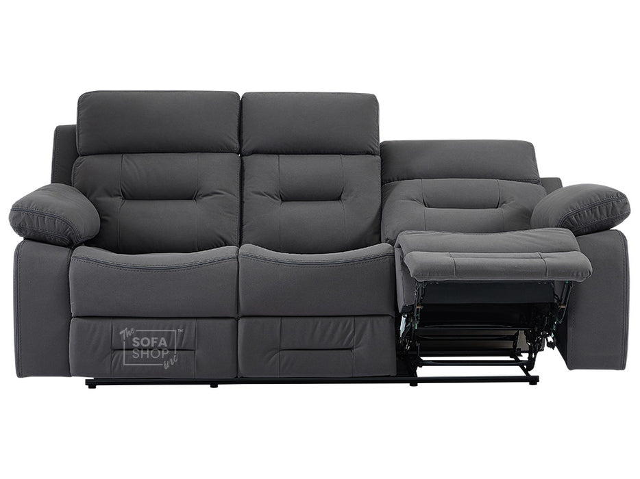 3 2 1 Recliner Sofa Set. 3 Piece Recliner Sofa Package Suite in Dark Grey Fabric with Drop-Down Table & Drinks Holder- Foster