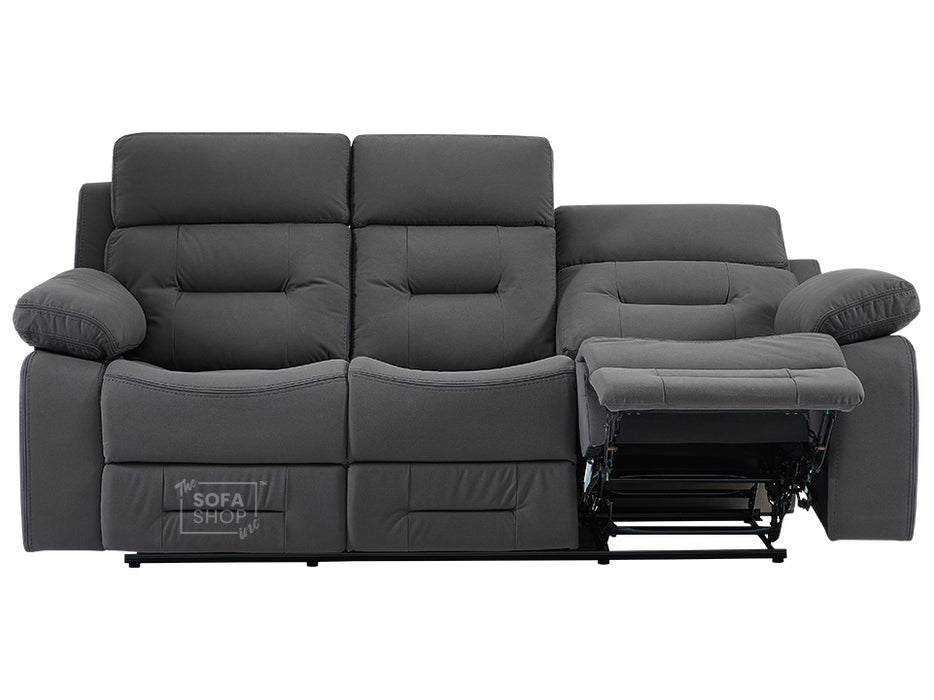 3+3 Fabric Sofa Set & Recliner Sofa Package in Dark Grey With Drop-Down Table & Cup Holders - Foster