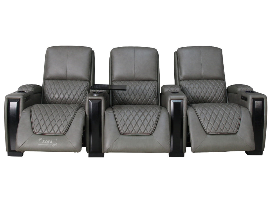 3 Seater Electric Recliner Sofa & Cinema Seats Smart Cinema Sofa With Power Lumbar Support & Console in Grey Real Leather - Assisi