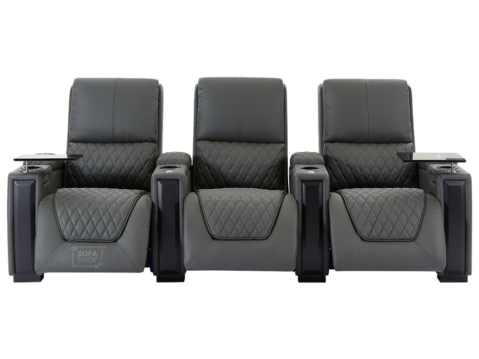 3 2 1 Seater Electric Recliner Sofa Set & Cinema Seats in Grey Real Leather With Power Lumbar Support, Chilled Cupholders & Power Headrests - Assisi