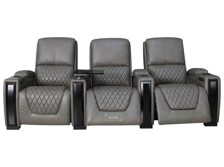 3 Seater Electric Recliner Sofa & Cinema Seats Smart Cinema Sofa With Power Lumbar Support & Console in Grey Real Leather - Assisi