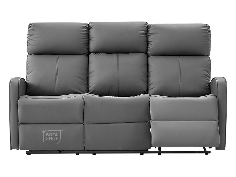 3 2 1 Recliner Sofa Set. 3 Piece Recliner Sofa Package Suite in Grey Leather with Drop-Down Table & Drink Holders- Parma