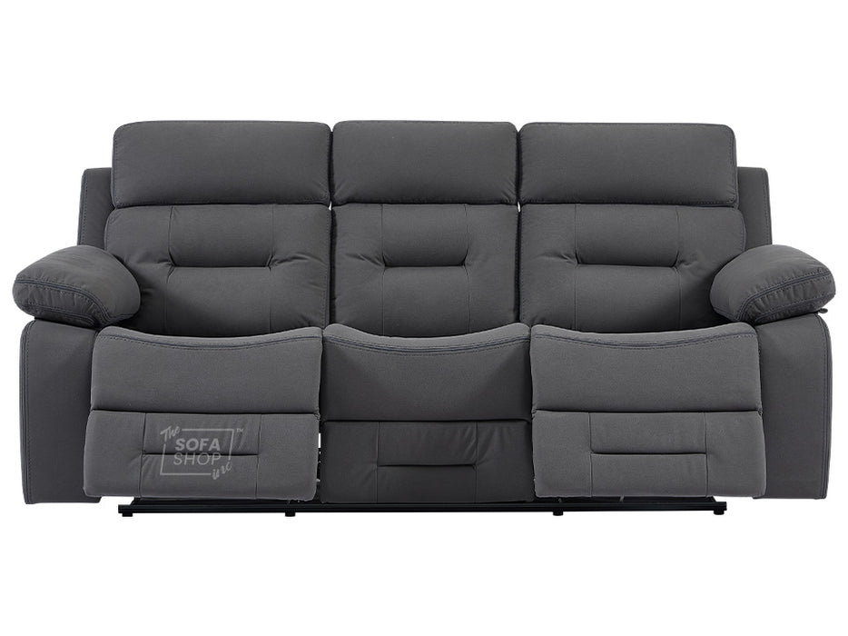 3 2 Electric Recliner Sofa Set. 2 Piece Recliner Sofa Package Suite in Grey Velvet Fabric With USB Ports & Drink Holders & Drop Down Table- Foster