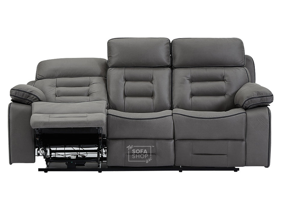 3 Seater Electric Recliner Sofa in Grey Resilience Fabric Cinema Sofa with Power Headrests + Speakers - Tuscany