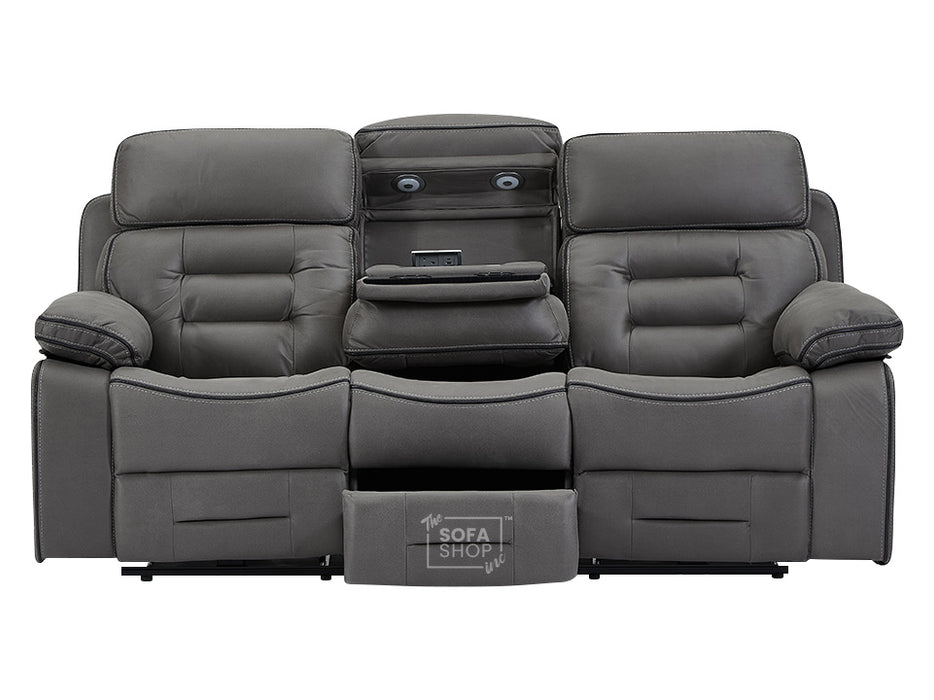 3 1 1 Electric Recliner Sofa Set inc. Cinema Seats in Grey Resilience Fabric. 3 Piece Cinema Sofa Set With Wireless Charger & Storage & USB Ports - Tuscany