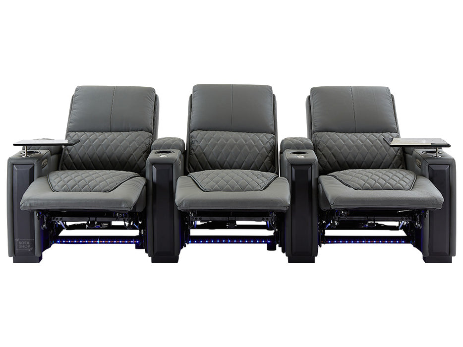 3+1 Seater Electric Recliner Sofa Set & Cinema Seats in Grey Real Leather With Chilled Cuphoders & Power Headrests - Assisi