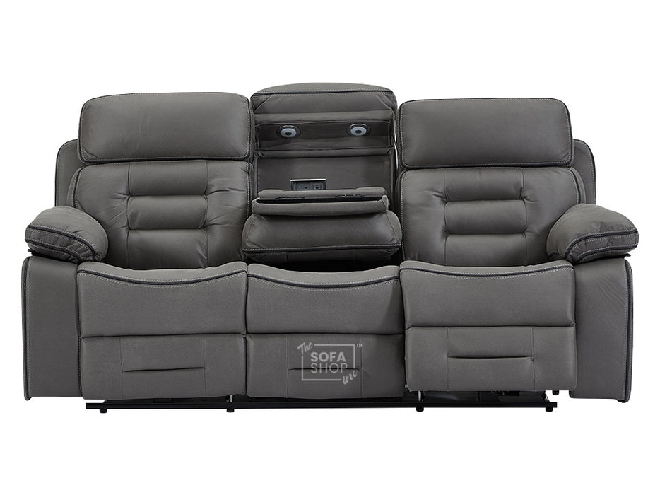 3+3 Electric Recliner Sofa Set & Cinema Seats Sofa Package. Grey Fabric Suite with Cup Holders & Speakers & Electric Headrests - Tuscany