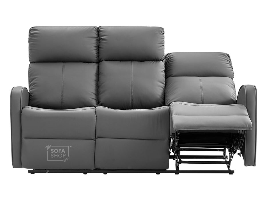 3+1 Recliner Sofa Set inc. Chair in Grey Leather Aire with Drop-Down Table & Cup Holders - 2 Piece Parma Sofa Set