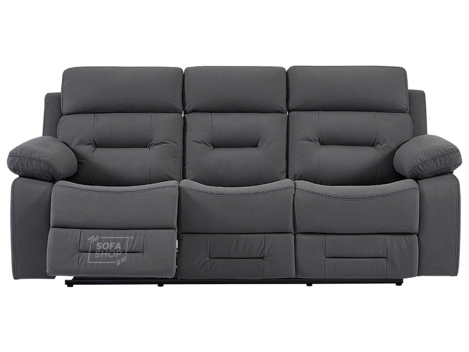 3 Seater Electric Recliner Sofa in Grey Velvet Fabric With USB, Drop Down Table & Cup Holders - Foster