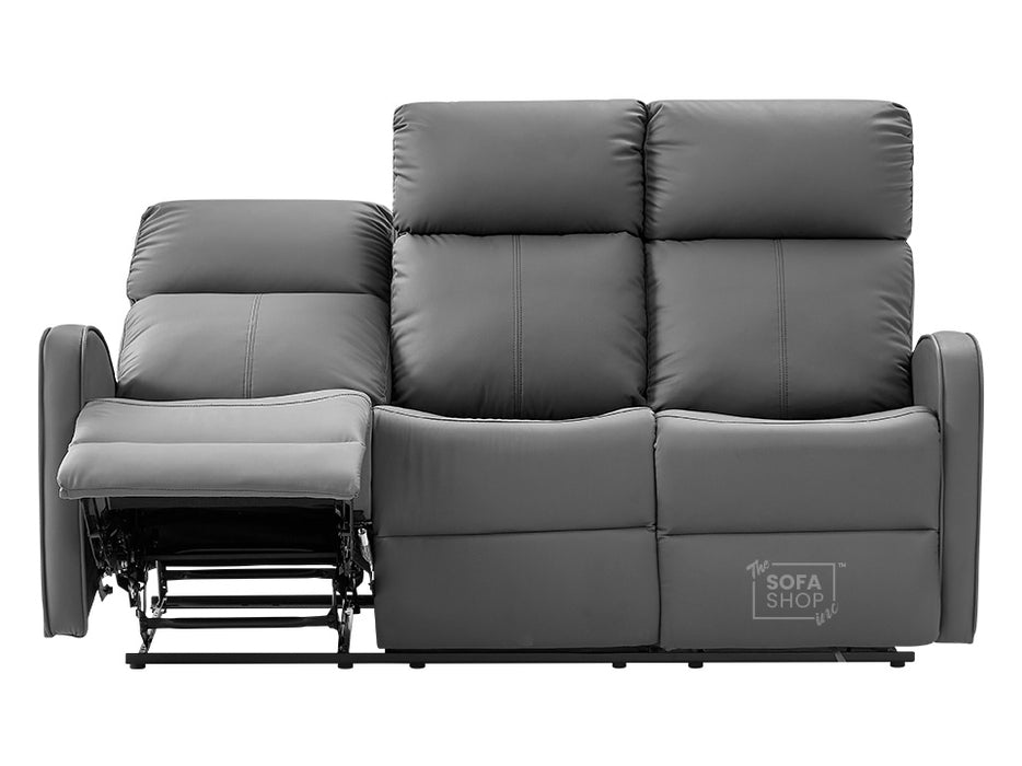 3+1 Recliner Sofa Set inc. Chair in Grey Leather Aire with Drop-Down Table & Cup Holders - 2 Piece Parma Sofa Set