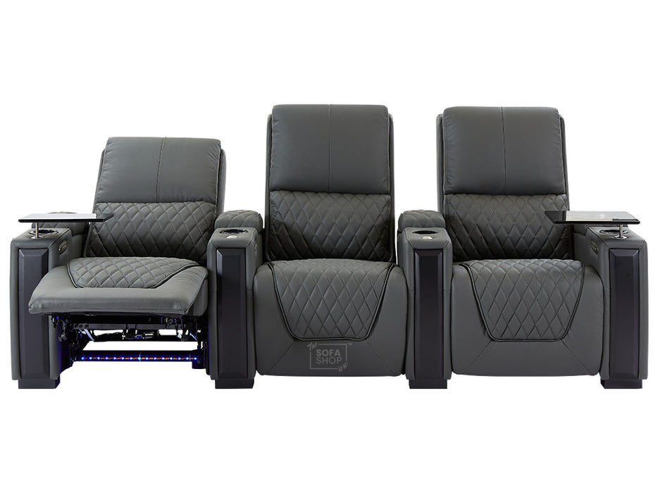 3 2 Electric Recliner Sofa Set in Grey Real Leather 2 Piece Cinema Sofa with USB Ports, Chilled Cupholders & Storage Boxes - Assisi