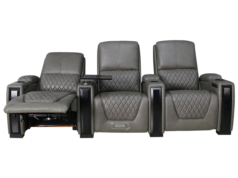 3 Seater Electric Recliner Sofa & Cinema Seats Smart Cinema Sofa With Power Lumbar Support & Console in Grey Real Leather - Assisi