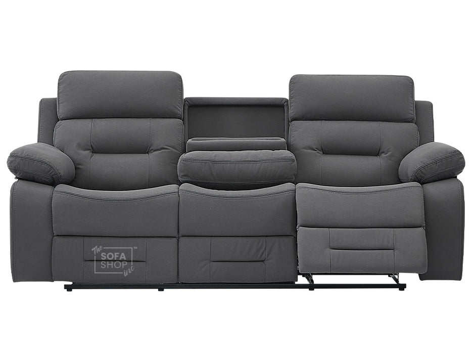 3 2 Electric Recliner Sofa Set. 2 Piece Recliner Sofa Package Suite in Grey Velvet Fabric With USB Ports & Drink Holders & Drop Down Table- Foster