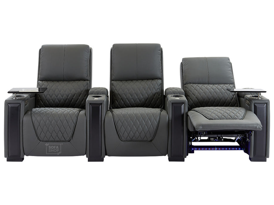 3 2 Electric Recliner Sofa Set in Grey Real Leather 2 Piece Cinema Sofa with USB Ports, Chilled Cupholders & Storage Boxes - Assisi