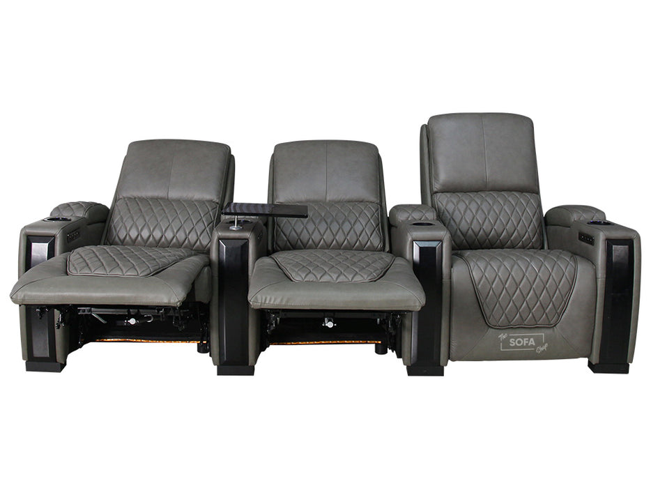 3 Seater Electric Recliner Sofa & Cinema Seats Smart Cinema Sofa With Power Lumbar Support & Console in Grey Real Leather - Assisi