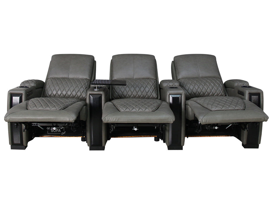 3 Seater Electric Recliner Sofa & Cinema Seats Smart Cinema Sofa With Power Lumbar Support & Console in Grey Real Leather - Assisi