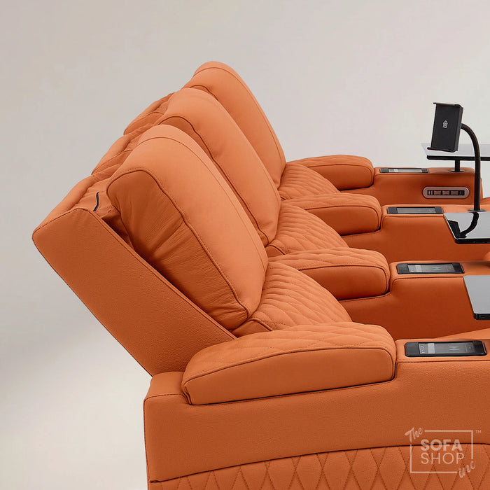 3 Seater Real Leather Electric Recliner Cinema Sofa in Orange | Hi-Tech Couch With Power Lumbar, Wireless Charging, USB+C, Cooling & Heating Cupholders | Assisi | The Sofa Shop