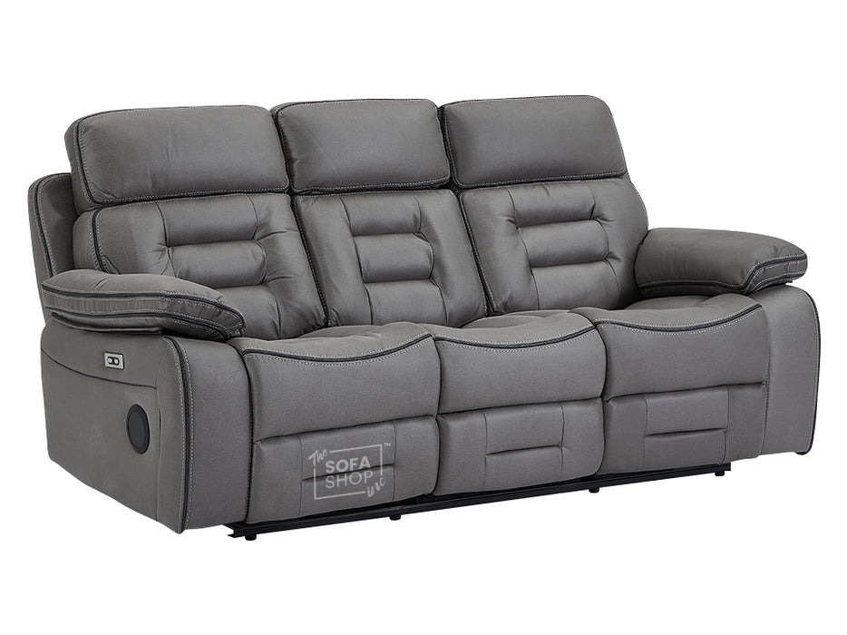 3 1 1 Electric Recliner Sofa Set inc. Cinema Seats in Grey Resilience Fabric. 3 Piece Cinema Sofa Set With Massage & USB Ports - Tuscany
