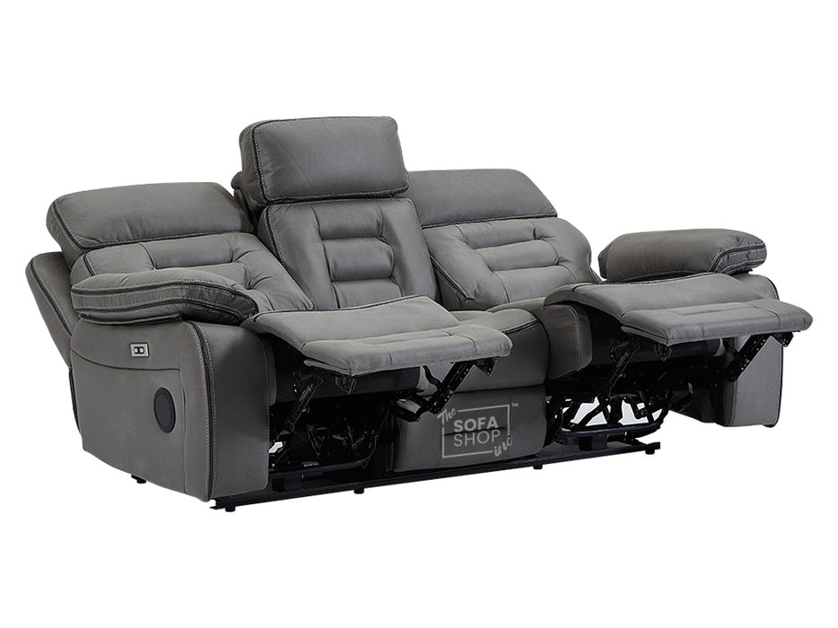 3+1 Electric Recliner Sofa Set inc. Cinema Seat in Grey Resilience Fabric. 2-Piece Cinema Sofa with LED Cup Holders & Massage & Storage -Tuscany
