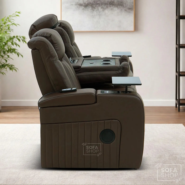 3 Seater Cinema Sofa in Brown Real Leather | Hi-Tech Cinema Sofa with Vibration Massage, Heated Lumbar, Bluetooth Speakers, Heating & Cooling Cupholders | Capri | The Sofa Shop