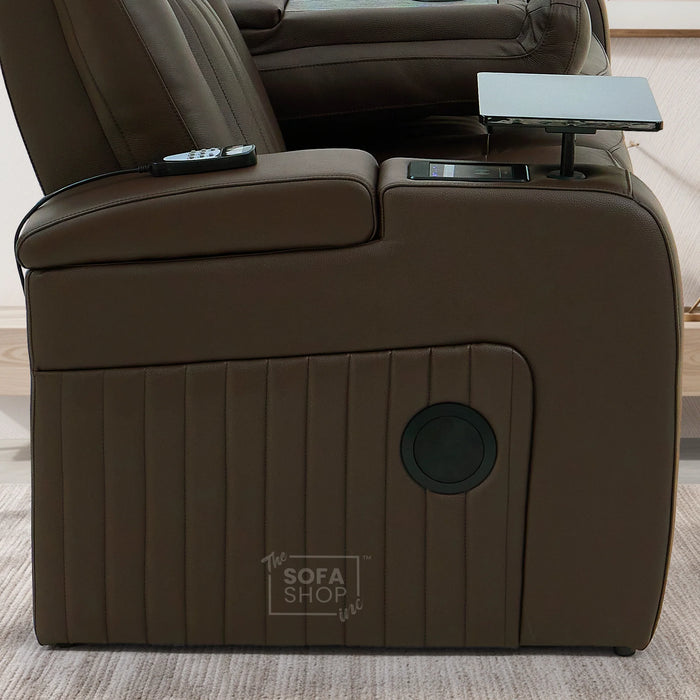 3 Seater Cinema Sofa in Brown Real Leather | Hi-Tech Cinema Sofa with Vibration Massage, Heated Lumbar, Bluetooth Speakers, Heating & Cooling Cupholders | Capri | The Sofa Shop