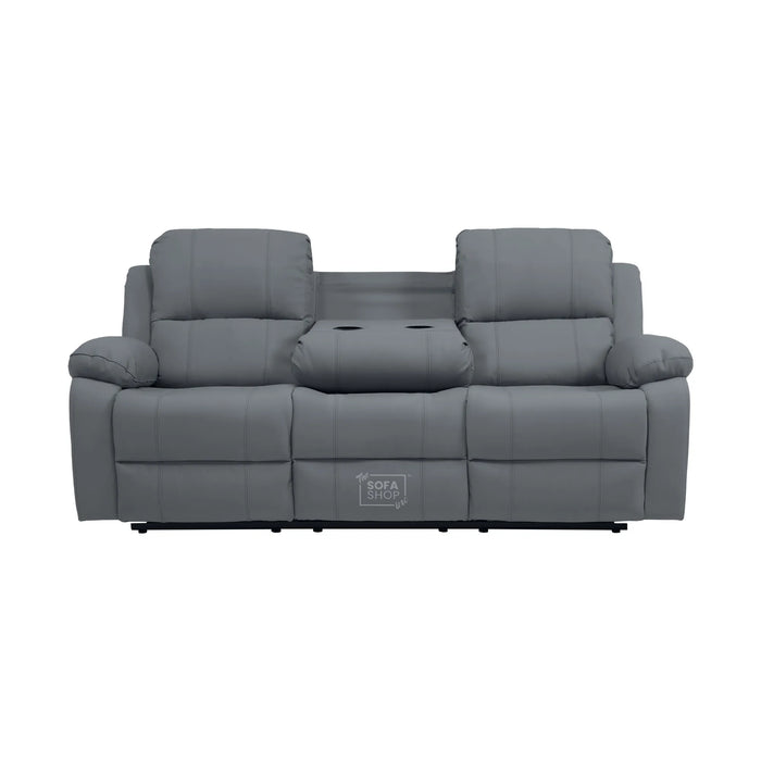 3 Seater Electric Recliner Sofa In Grey Real Leather | Power Recliner With Drop-Down Table & USB+C Charging | Comfortable & Family-Friendly Sofa | Trento | The Sofa Shop