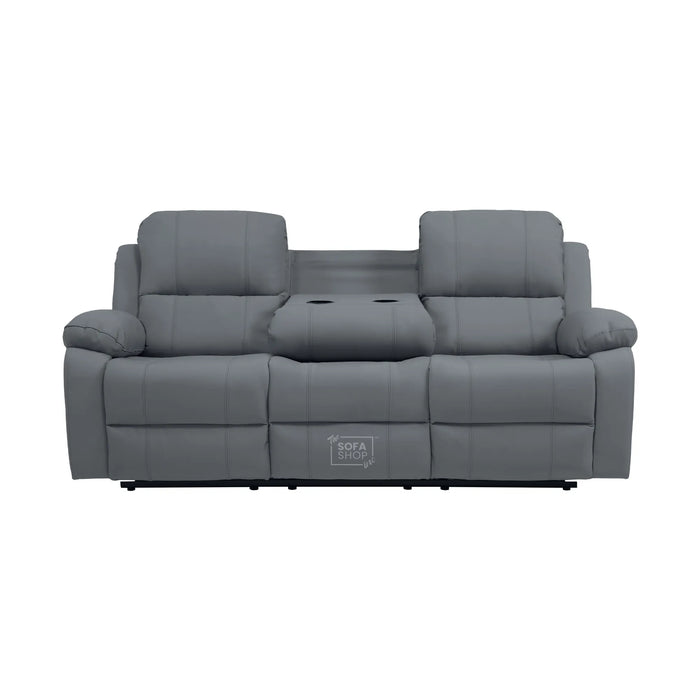 3 Seater Electric Recliner Sofa In Grey Real Leather | Power Recliner With Drop-Down Table & USB+C Charging | Comfortable & Family-Friendly Sofa | Trento | The Sofa Shop