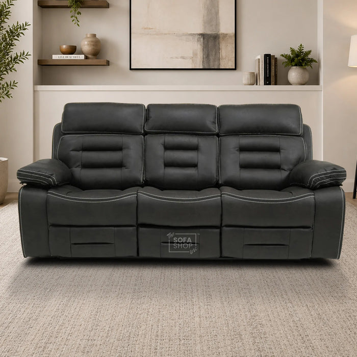 3 Seater Cinema Sofa in Black Velvet Fabric | Hi-Tech Cinema Sofa with Power Recline + Power Headrests + Wireless Charging + Speakers + Fold Down Table| Sample | Tuscany | The Sofa Shop