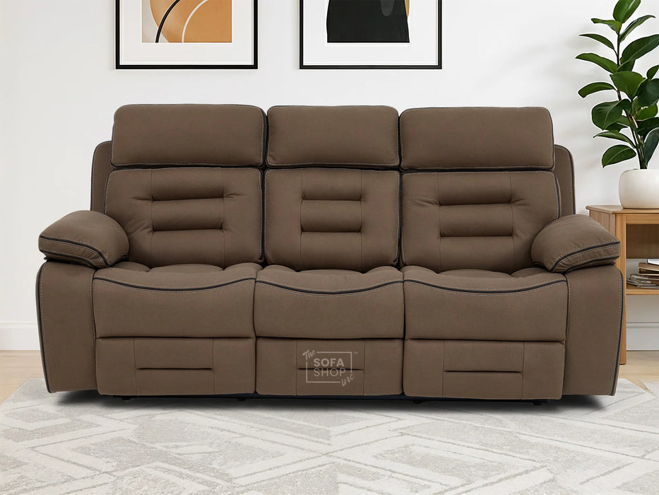 3 Seater Electric Recliner Cinema Sofa in Mocha Brown Fabric | Power Headrests, Bluetooth Speakers, Fold-Down Table & Storage | Tuscany